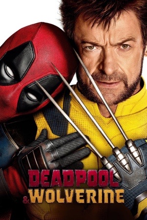 Deadpool in red and Wolverine in yellow, shoulder to shoulder, claws out.