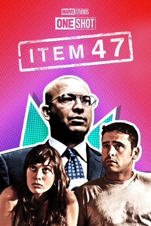 A bald man in glasses and a tie above a young couple, all in hot pink and purple.