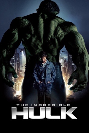 The green Hulk seen from behind, filling the frame, with a small figure of Edward Norton facing him.