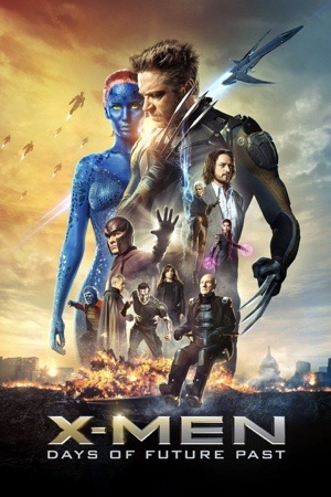 Wolverine at the centre with the young and old versions of the team either side of him.